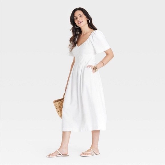 a new day White Sweetheart Cotton Midi Dress with Short Sleeves & Pockets - Picture 4 of 11
